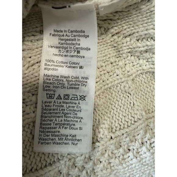 J Crew womens Small Cream Beige 100% Cotton Cable Knit Crewneck Sweater - Picture 3 of 7